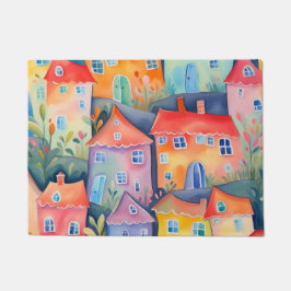 Pastel kleine huizen in zachte kleur, rustige kleu deurmat