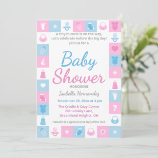 Pastel Kleine Icoontjes Baby Shower Kaart
