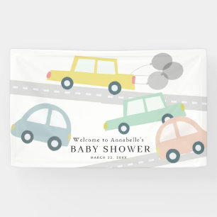 Pastel kleur auto's ballonnen wit Baby shower Spandoek