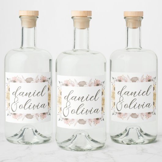 Pastel kleur Bloemen bruiloft Likeurfles Etiket (Flessen)