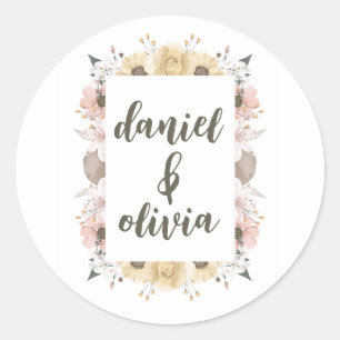 Pastel kleur Bloemen bruiloft Ronde Sticker