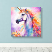 Pastel Kleur Eenhoorn Canvas Afdruk (Insitu (Houten vloer))