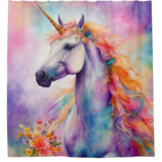 Pastel Kleur Eenhoorn Douchegordijn (Voorkant)