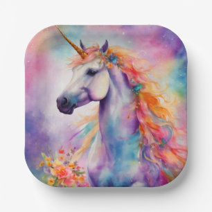 Pastel Kleur Eenhoorn Papieren Bordje