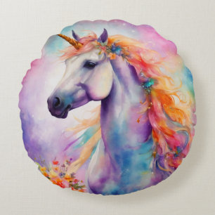 Pastel Kleur Eenhoorn Rond Kussen