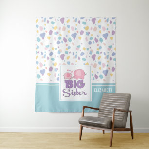 Pastel Kleur Grote Zus Olifant Kleurrijk Patroon Wandkleed