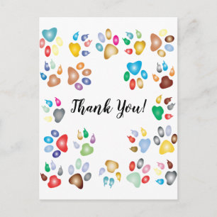 Pastel kleur Pawprints Dank u Briefkaart