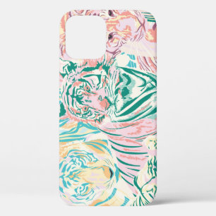 Pastel Kleur Tijger Art Patroon iPhone 12 Hoesje