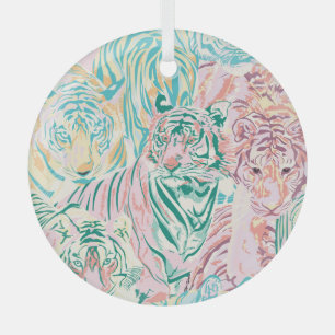 Pastel Kleur Tijger Art Patroon Glas Ornament