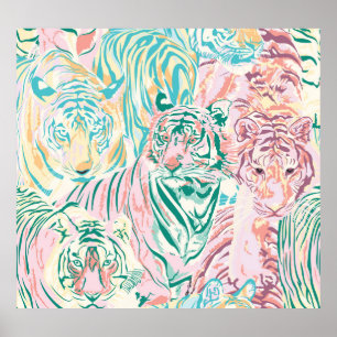 Pastel Kleur Tijger Art Patroon Poster