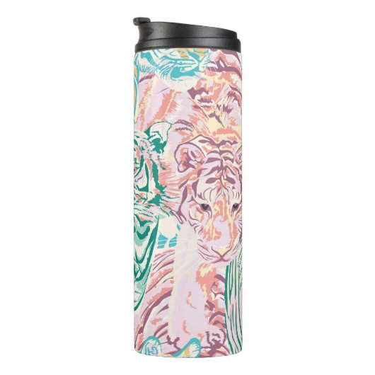 Pastel Kleur Tijger Art Patroon Thermosbeker (Geroteerd rechts)