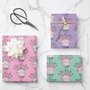Pastel kleur Verjaardag cupcake muffin doosje Inpakpapier Vel