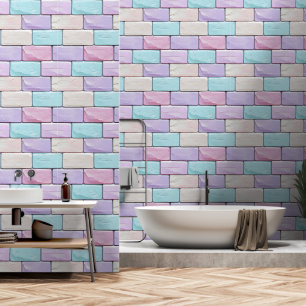 Pastel kleuren baksteen patroon behang