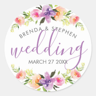 Pastel kleuren bloemenkrans rand ronde sticker
