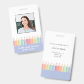 Pastel Kleuren Docent School Staf Id Badge (Voor- en achterkant)