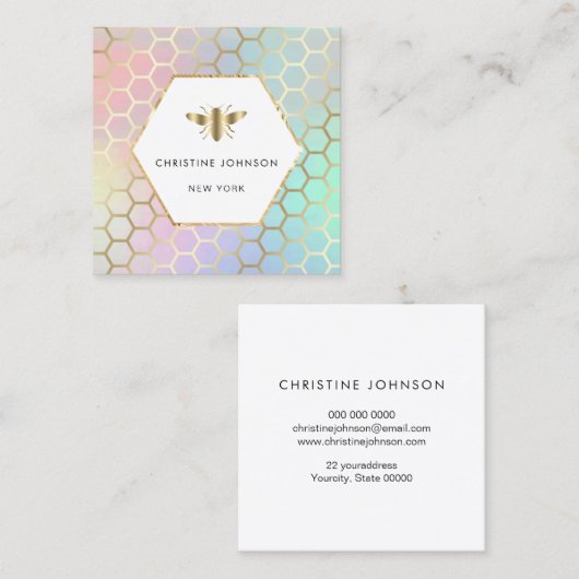 Pastel Kleuren Honingraat en Hexagon Bee logo Vierkante Visitekaartje (Voorkant / Achterkant)