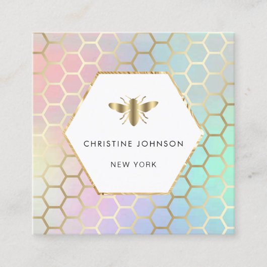 Pastel Kleuren Honingraat en Hexagon Bee logo Vierkante Visitekaartje (Voorkant)