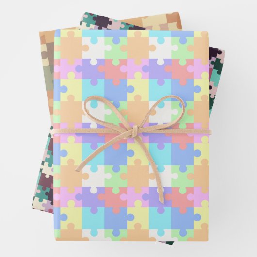 Pastel Kleuren Jigsaw Puzzels Patroon Inpakpapier Vel (In situ)