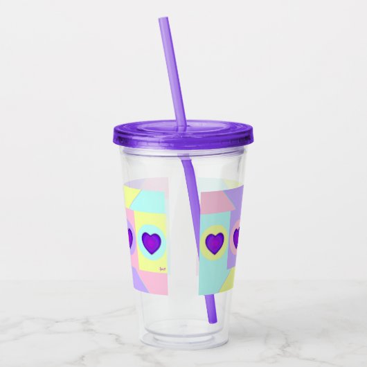 Pastel kleuren & paarse harten kloppen acryl drinkbeker (Links)