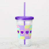 Pastel kleuren & paarse harten kloppen acryl drinkbeker (Voorkant)