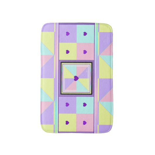 Pastel kleuren & paarse harten kloppen badmat (Voorkant Verticaal)