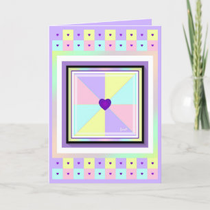 Pastel kleuren & paarse harten kloppen blanco kaar bedankkaart
