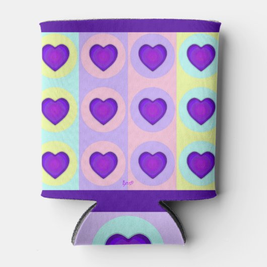 Pastel kleuren & paarse harten kloppen blikjeskoeler (Voorkant)