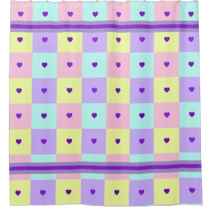 Pastel kleuren & paarse harten kloppen douchegordijn