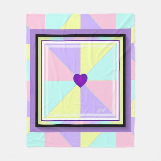 Pastel kleuren & paarse harten kloppen fleece deken (Voorkant)