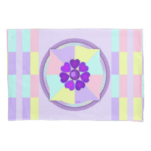 Pastel kleuren & paarse harten kloppen kussensloop