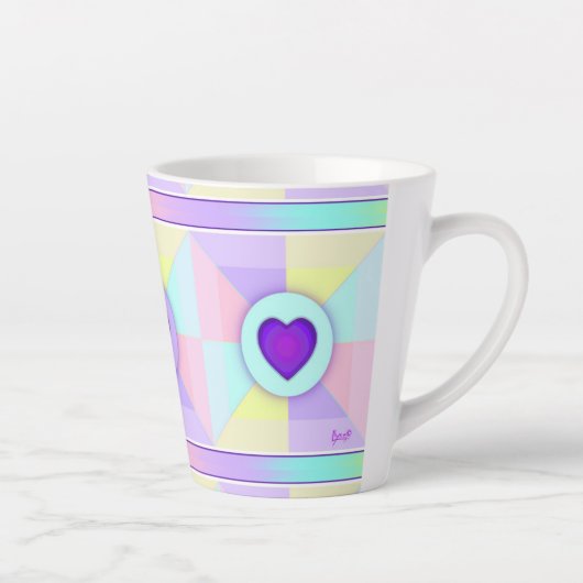 Pastel kleuren & paarse harten kloppen latte mok (Rechts)