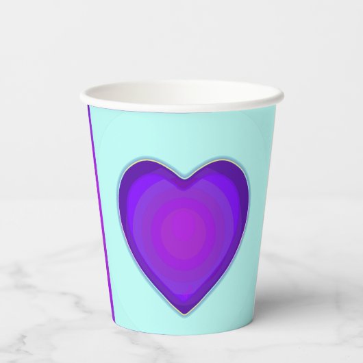 Pastel kleuren & paarse harten kloppen papieren bekers (Achterkant)