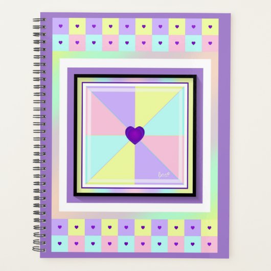 Pastel kleuren & paarse harten kloppen planner (Voorkant)