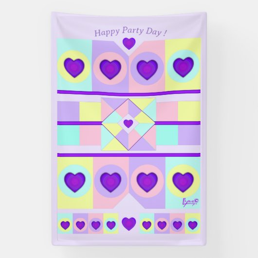 Pastel kleuren & paarse harten kloppen spandoek (Verticaal)