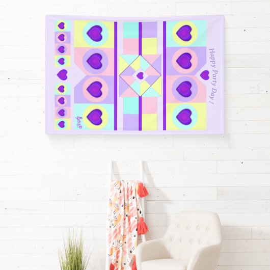 Pastel kleuren & paarse harten kloppen spandoek (Insitu)