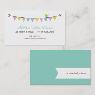 Pastel Kleuren Patterned Bunting en Schattige Bird Visitekaartje
