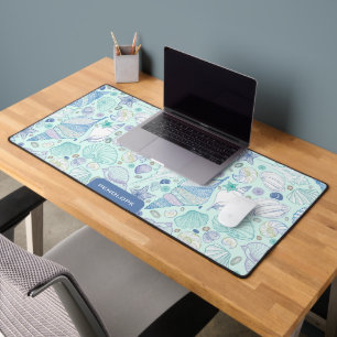 Pastel kleuren schelpen patroon op maat monogram bureaumat
