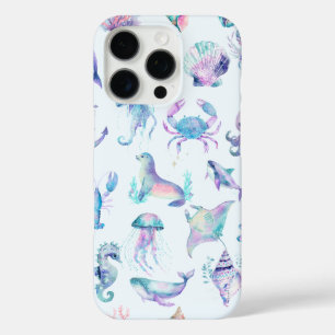 Pastel kleuren zee dieren patroon iPhone 16 pro hoesje