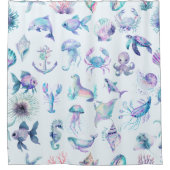 Pastel kleuren zee dieren patroon douchegordijn (Voorkant)