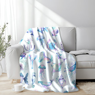 Pastel kleuren zee dieren patroon fleece deken