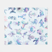 Pastel kleuren zee dieren patroon fleece deken (Voorkant (Horizontaal))