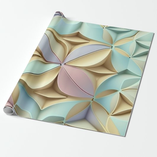 Pastel kleurpatroon 3D-effect Cadeaupapier (Uitgerold)