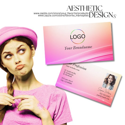  pastel kleurrijke gebogen decor Logo en foto Visitekaartje