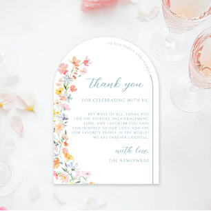 Pastel Kleurrijke Meadow Flower Wedding Dank u Kaart