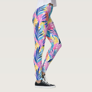 Pastel Kleurrijke Tropische Bladpatroon Leggings