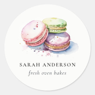 Pastel Kleurrijke Waterverf Franse Macarons Bakker Ronde Sticker