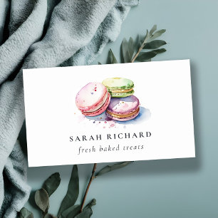 Pastel Kleurrijke Waterverf Franse Macarons Bakker Visitekaartje