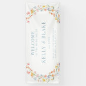 Pastel Kleurrijke Waterverf Wildflower Wedding Spandoek (Verticaal)
