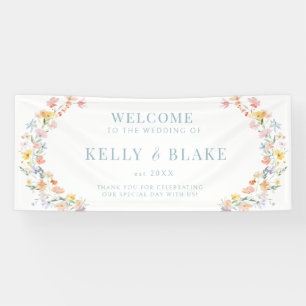Pastel Kleurrijke Waterverf Wildflower Wedding Spandoek
