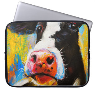 Pastel Koe Portret Modern Schilderen Laptop Sleeve